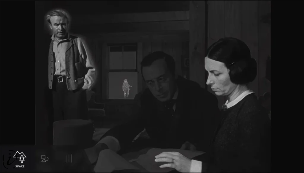 Still from Citizen Kane showing young Charles in the distant background and adults in the foreground, demonstrating depth and power dynamics.