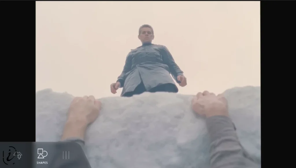 low-angle shot from Kill Bill where the protagonist is visually confined by a square glass floor and surrounding enemies.