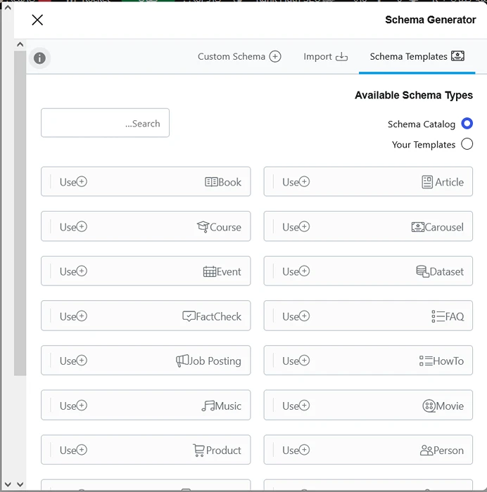 this schema settings in rank math and you can choose or create your own schemas